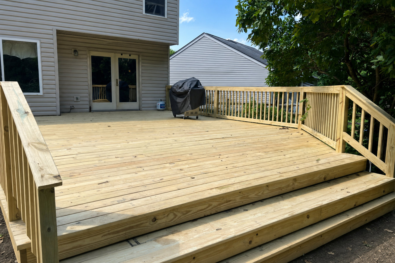 Pressure-treated wood deck construction in Merced, CA